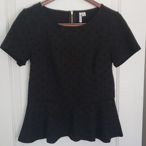 ELLE Black Polka Dot Peplum Top